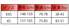 クエーキー　サイズ表XXS～XS